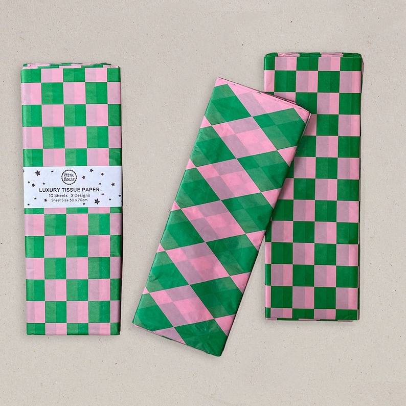 Papel de seda estampado de lujo – Papel de regalo sin ácido, verde y rosa, 10 hojas imagen 1