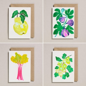 Lot de 4 cartes de voeux à imprimé fruits en risographie