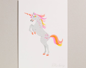 Risograph Print (A4) - Unicorn