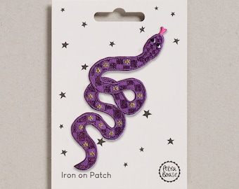 Purple Snake Iron on Patch for Customising and Upcycling Clothes and Accessories.