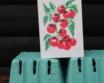 Tarjeta de felicitación con impresión Risograph de tomate – Tarjeta de felicitación con ilustración de vegetales / Ecológica
