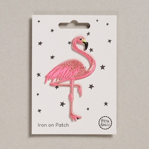 Pink Flamingo Iron on Embroidered Patch For Customising Clothes and Accessories.