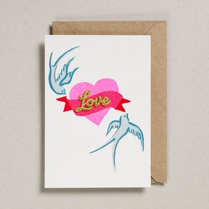 Carte oiseaux d'amour et coeur