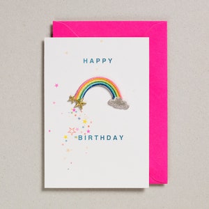 Bügelbild Aufnäher Karte - Happy Birthday Regenbogen