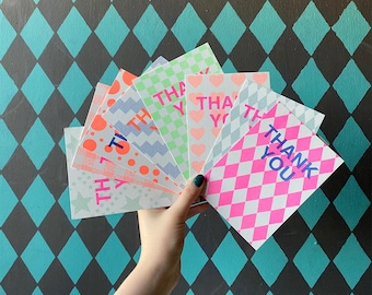 Pack of 12 Thank You Cards & Envelopes | Mixed Designs | Eco Risograph Printed | A6