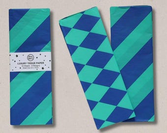 Luxury Patterned Tissue Paper – Acid-Free Gift Wrap, Blue & Turquoise, 10 Sheets