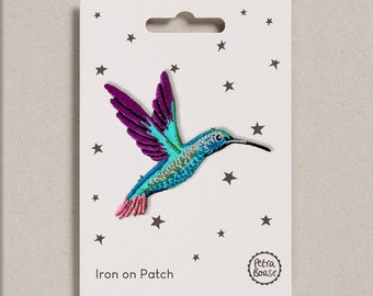 Hummingbird Iron on Patch for Customising and Upcycling Clothes and Accessories.