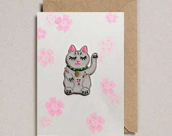 Iron on Patch Card - Lucky Cat Flowers