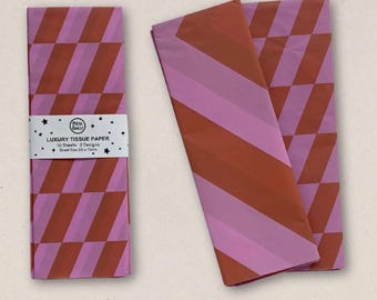 Luxus Seidenpapier mit Muster, säurefrei, lila & rost, 10 Bogen.