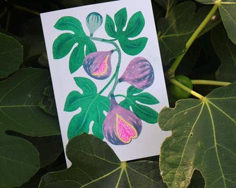 Fig Risograph Greeting Card – Fruit Illustration Greeting Card | Eco Friendly