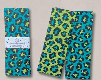 Papel de seda de lujo con estampado – Papel de regalo sin ácido, estampado de leopardo, verde y turquesa, 10 hojas
