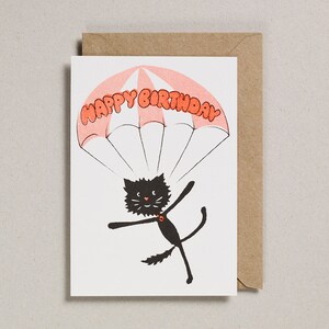 Wenskaart katten, risograph gedrukt, grappige kattenhumorkaart, geïllustreerd door Rusty Studio.