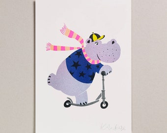 Risograph Print (A4) - Hippo