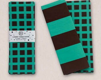 Luxury Patterned Tissue Paper – Acid-Free Gift Wrap, Chocolate Brown & Turquoise, 10 Sheets