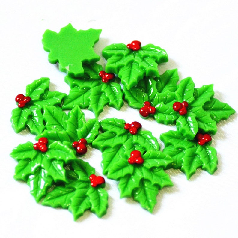 20pcs Green Holly Leaves Xmas Embellishments Scrapbooking Card Decoration Crafts