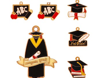 DIY Emaljlegeringsberlocker Ungkarlsmössa, ABC Blackboard-berlocker för examenssouvenirer och smyckestillverkning - examenspresenter nyckelringstillbehör