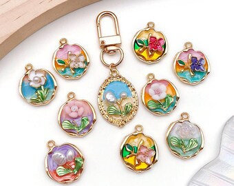 DIY Jewelry Charms Accessories - Colorful Drip Enamel Alloy Floral Painting Pendant Charms for Bracelet, Necklace, Keychain Crafting