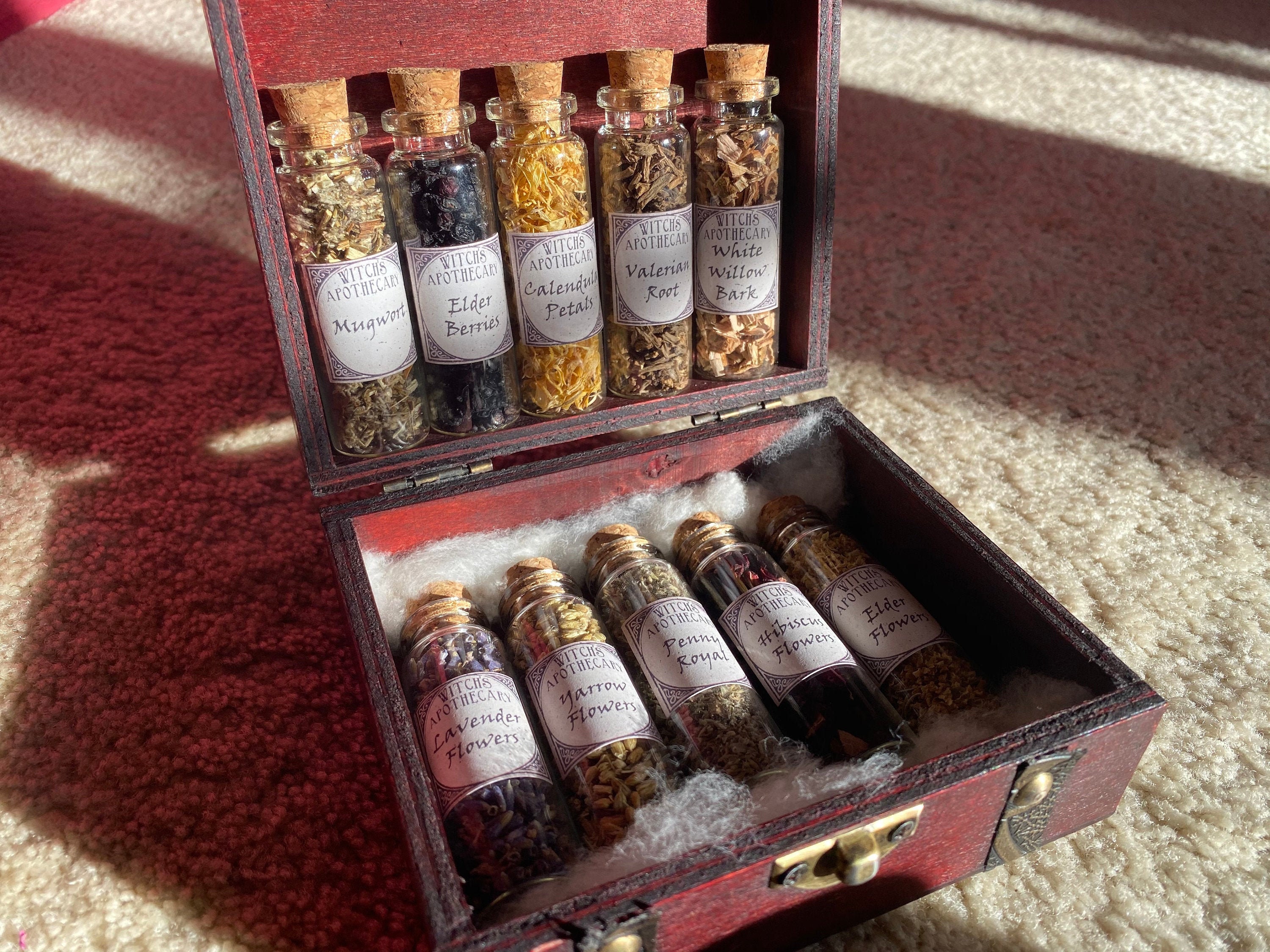 Witchcraft Apothecary ~ Witch S Herb Cabinet W Unique Herbs Roots Berries Flowers In Wooden Box