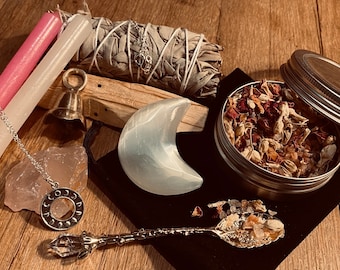 Self Love Ritual Kit • Wiccan Self-Care Spell Kit • Bath Salts, Crystals, Candle Magic, Healing Tools