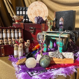 Witchcraft Starter Kit ~ Wiccan Altar Supplies ~ Crystals Herbs Apothecary ~ Book of shadows spells ~ potions witch box