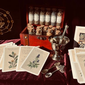 Häxkonst Apoteker med Mortel och Stöt ~ Örter Glasflaskor ~ Skuggornas Bok Journal ~ Wicca Hedniska Altaretillbehör för Trolldrycksframställning bild 8