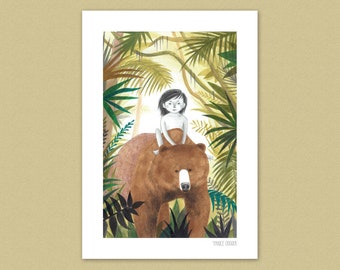 Jungle Book illustration - art print - Mowgli - Baloo - A4 & A5