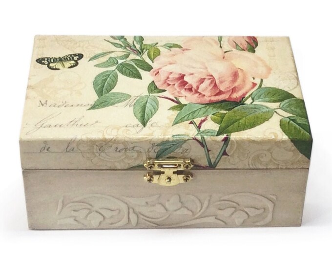 Decoupage Keepsake Box, Wooden Jewellery Organizer, Box for Earrings