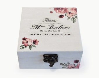 Decoupage French Shabby Chic Box, Wooden Keepsake Storage Box with Red Roses