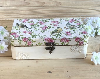 Decoupage jewelry box, Wooden keepsake storage box, Trinket box