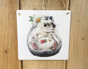 Decorative wooden wall tile with a Hedgehog Motif