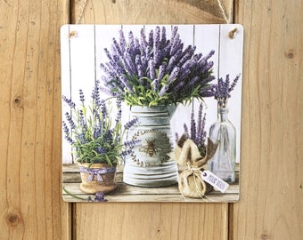 Decorative wooden wall tile with a Lavender Motif