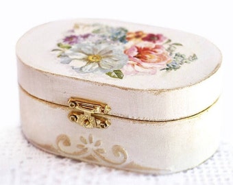 Shabby Chic Jewellery Box, Decoupage Keepsake Box, Wooden Floral Memories Box, Decoupage Gift Box for Her