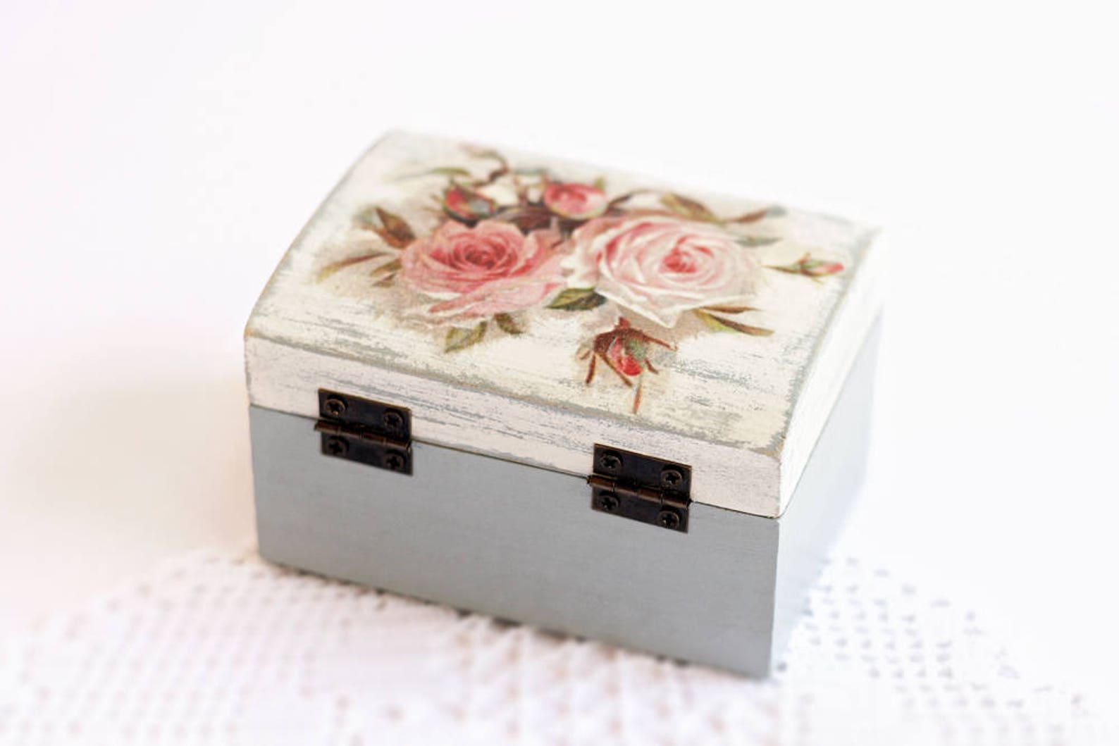 Wooden Jewelry Box Handmade Decoupage Blue Storage Box With Etsy