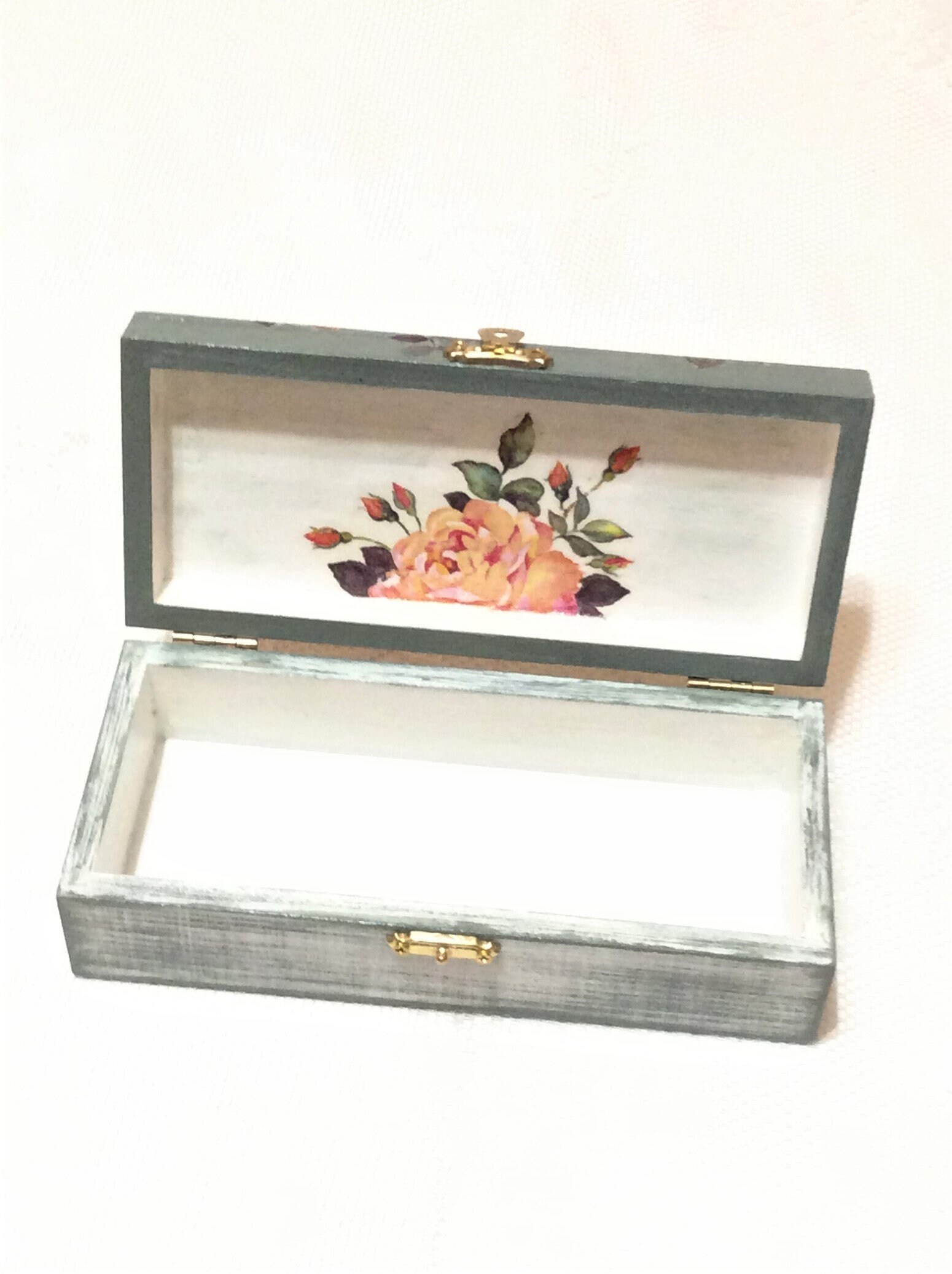 Almacenamiento de madera Decoupage caja hecha a mano joyería | Etsy