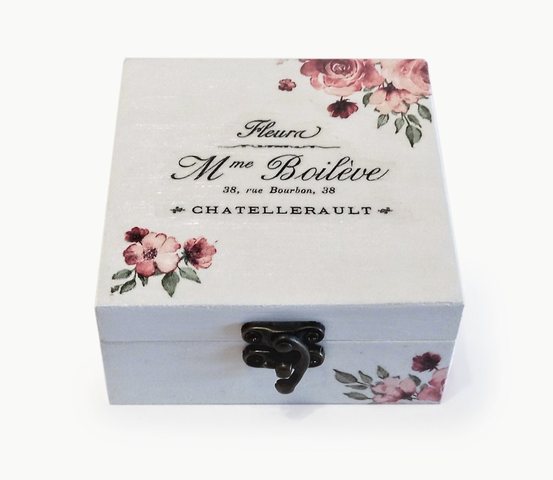 Decoupage French Shabby Chic Box, Wooden Keepsake Storage Box With Red ...