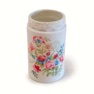 Decorative Pencil Holder, Decoupage Desk Decor, Women Office Accessories, Indoor Flower Pot