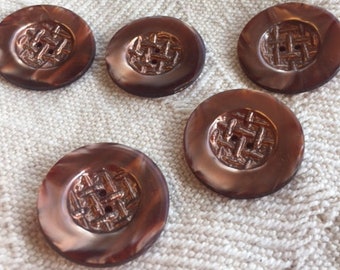 lot de 5 gros boutons marron glacé (vintage)