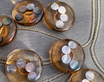 Lot de 6 boutons en résine transparente orangée
