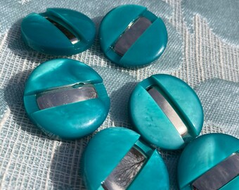 lot de 6 boutons turquoise résine et métal des années 70