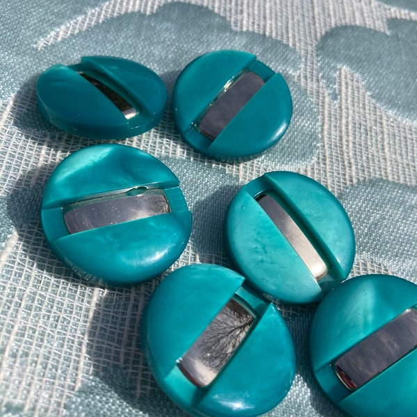 lot de 6 boutons turquoise résine et métal des années 70