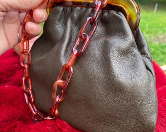 minaudière en cuir marron des années 50/60