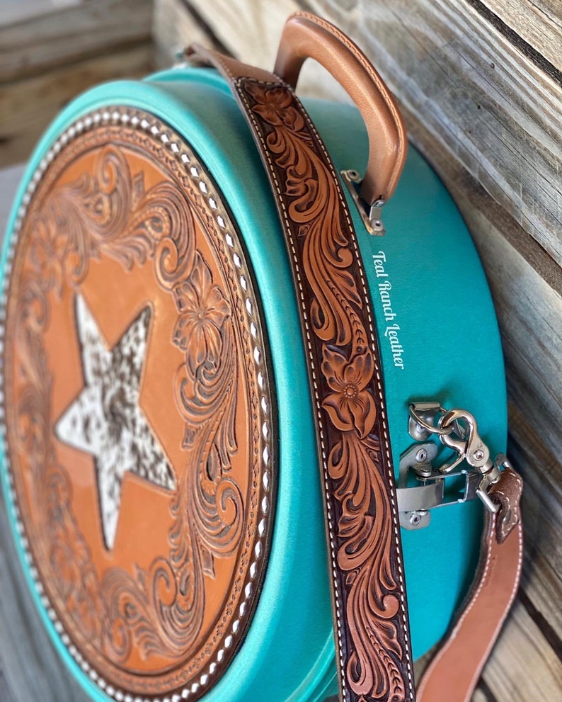 Tooled Leather Rope Can/ Light Turquoise With a Cowhide Star Etsy