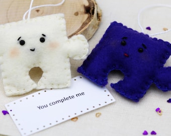 Puzzle - Felt Ornament- Charm - Personalized Valentine&#39;s Day Ornament - Friendship Gift. Two Puzzle Pieces
