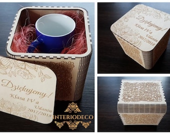 Wooden Mug box. Laser cut files. cdr, ai, svg, dxf. Digital pattern