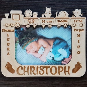 Photo frame. Child metrica. Baby announcement photo frame, birth details. Laser cut files. cdr, ai, svg, dxf. Digital pattern