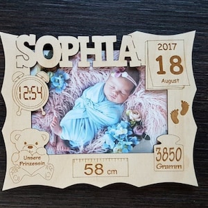 3 Photo frames set. Child metrica. Baby announcement photo frame, birth details Laser cut files. cdr, ai, svg, dxf. Digital pattern. image 4