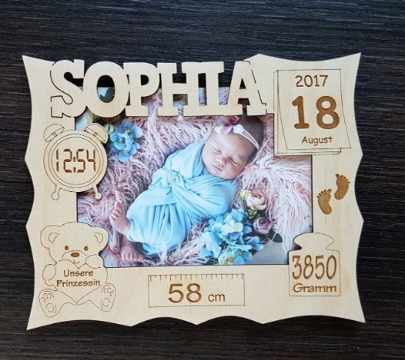 3 Photo frames set. Child metrica. Baby announcement photo frame, birth details Laser cut files. cdr, ai, svg, dxf. Digital pattern. image 4