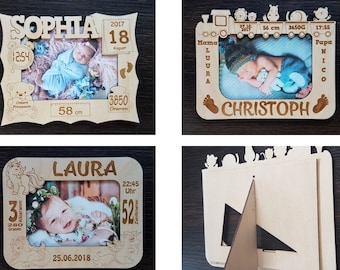 3 Photo frames set. Child metrica. Baby announcement photo frame, birth details Laser cut files. cdr, ai, svg, dxf. Digital pattern.