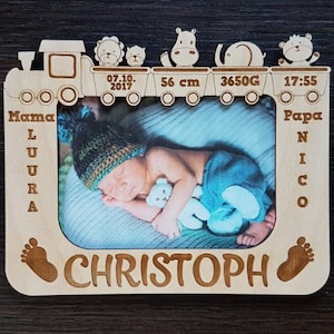 3 Photo frames set. Child metrica. Baby announcement photo frame, birth details Laser cut files. cdr, ai, svg, dxf. Digital pattern. image 5