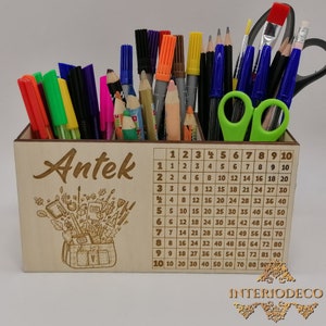 Personalised Desk organizer with multiplication table. Laser cut files. cdr, ai, svg, dxf. Digital pattern